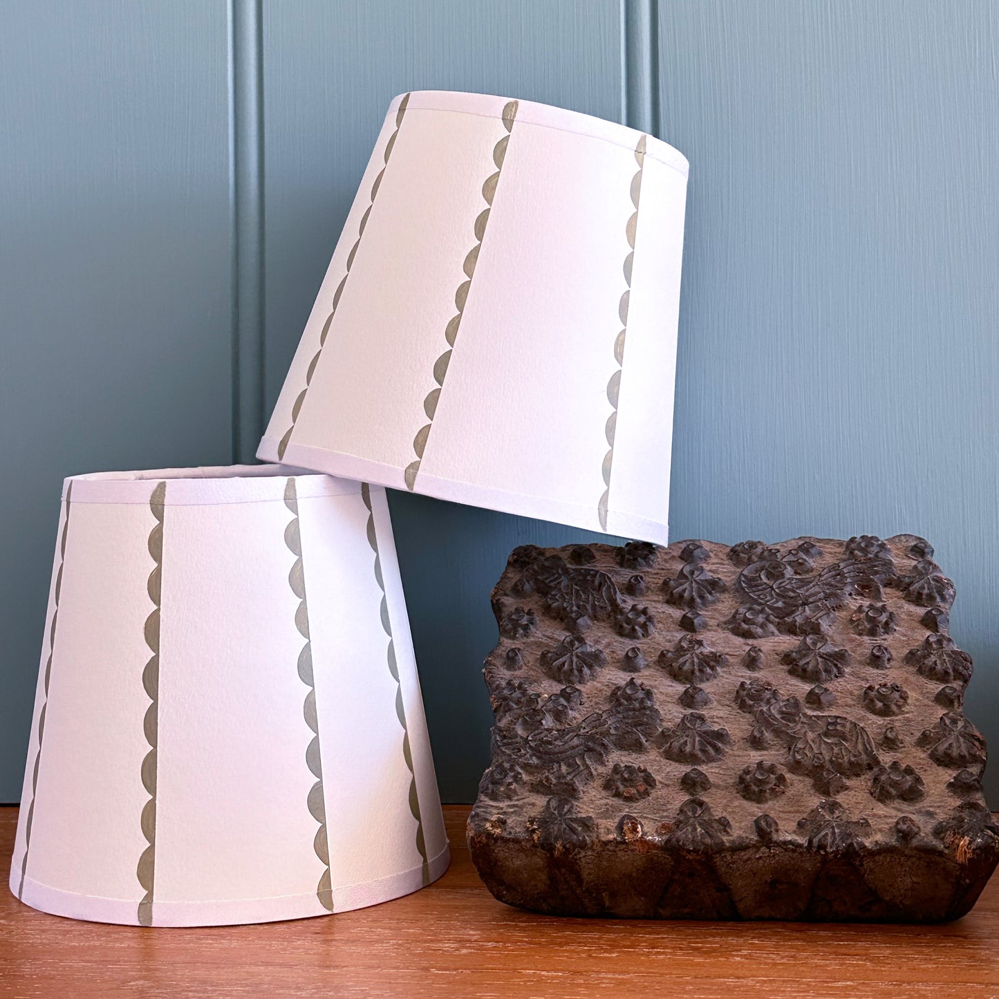 Scallop Stripe Green - Hand Painted Card Candle Clip Shade