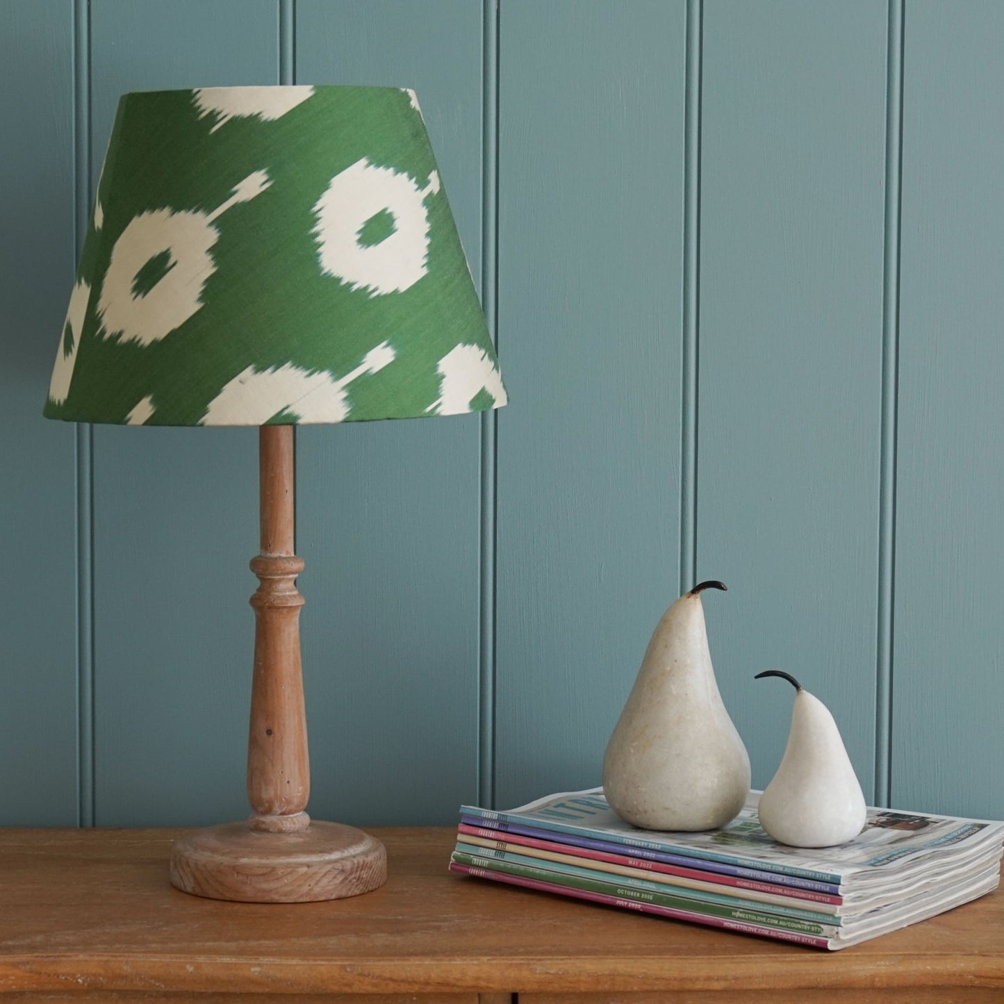 Green Silk Uzbeki Ikat Midi Lampshade - 30.5cm