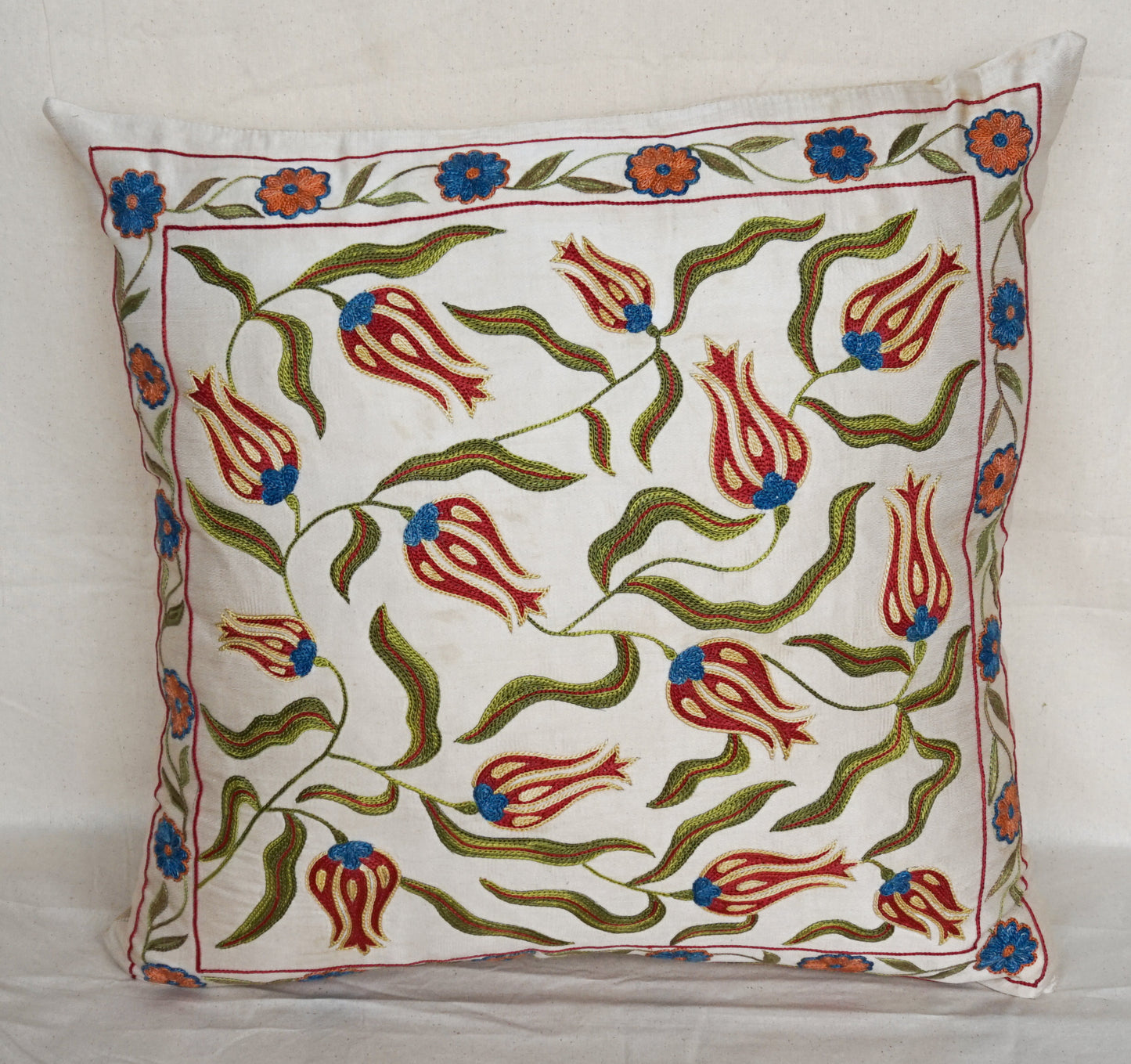 Red Tulip Suzani Cushion